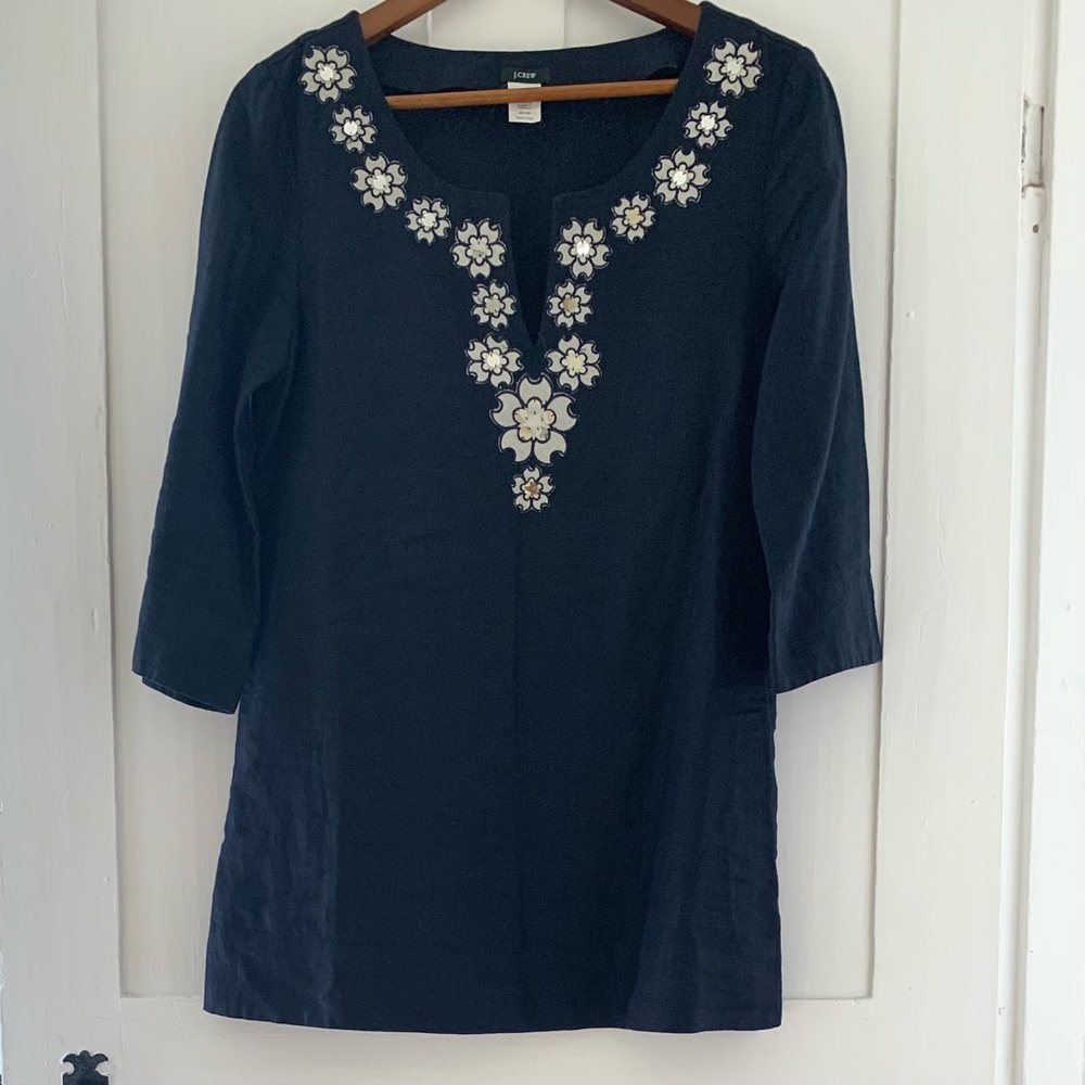 J. Crew navy linen tunic